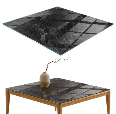 Produktbild von Glasplatte Tisch – Esstischplatte Glas – Tischplatte Glas – Glasarbeitsplatte Tisch – Glasplatte Esstisch – Pflegeleicht – Witterungsbeständig – 50x50 cm – Marmormuster mit Adern