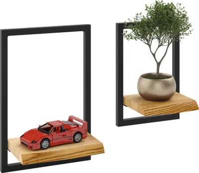 Produktbild von LAMO Manufaktur Wandregale aus Holz Set 2 St. 15/20 cm | Tassenregal für Küche, Bildregal, Parfüm Regal für Badezimmer | Farbe: Rustikal, Rahmen: Schwarz