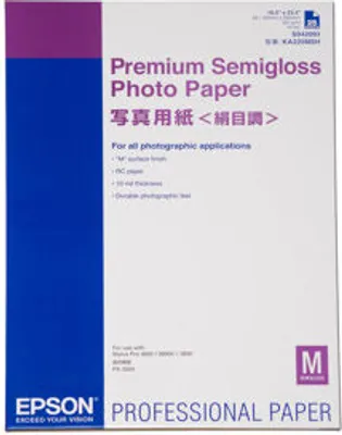 Produktbild von Epson Premium Semigloss Photo Paper, DIN A2, 250 g/m², 25 Blatt, 110 x 110 x 87 mm, A2, 2,5 kg