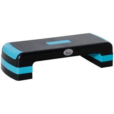 Obrázok produktu pre HOMCOM Stepper, aerobik, fitness, nastaviteľná výška, 3 úrovne, 10/15/20 cm, protišmykový povrch, plast, 78 x 28 x 20 cm, čierna a modrá