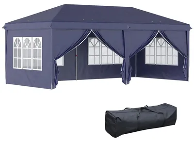 Immagine prodotto di Gazebo pieghevole 5,85x2,95 m con protezione UV, pareti laterali e finestre, porte con cerniera, robusto acciaio, blu per giardino ed eventi