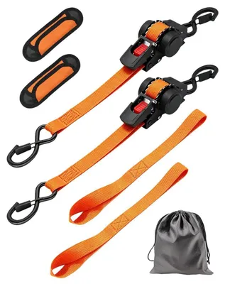 Image de Lot de 2 sangles de tension automatiques, 2,5 cm x 3 m, capacité de charge de 800 kg, avec sac de transport et protections