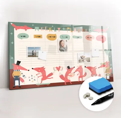 Produktbild von Magnetpinnwand Memoboard - Zubehörsatz - Schwarzer Marker + Schwamm + Magnete - 120 x 60 cm - Wochenplaner für Kinder
