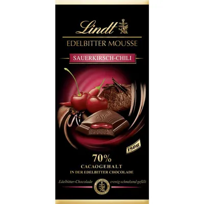 Obrázek produktu pro Čokoládová tyčinka Lindt Noble Dark Mousse Sour Cherry Chilli 150g