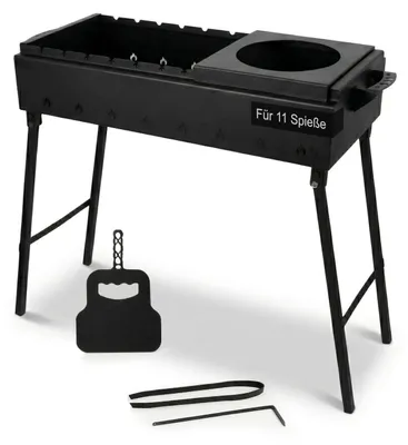 Produktbild von Klappbar Mangal für 11 Spieße, Länge 70cm, Dicke 2,0mm, Holzkohlegrill BBQ für Spieße oder Grillrost Schaschlik Shashlychnik Grill mit Grillfächer Adapter