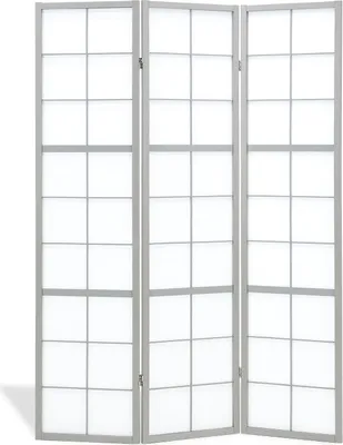 Obrázek produktu pro Homestyle4u Paravent Raumteiler 3-dílný dřevěný šedý Shoji paraván španělská stěna ochrana soukromí