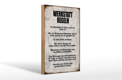 Produktbild von Holzschild Spruch 20x30cm Werkstatt Regeln Werkzeug