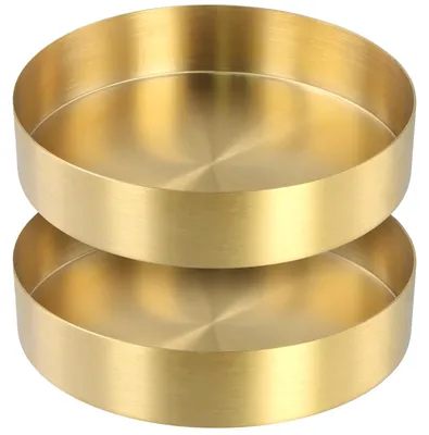 2 goldene runde Tabletts 14 cm aus Edelstahl