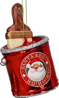 Produktbild von Christbaumschmuck Glas 9cm Farbeimer mit Pinsel Figur Rot