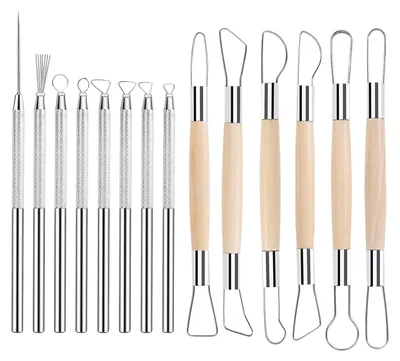14-teiliges Tonmodellier-Werkzeug-Set aus Holz, Metall & Kunststoff