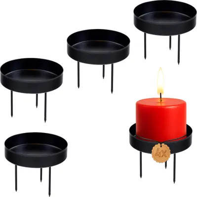 Produktbild von Kerzenteller 4er Set Metall Schwarz Ø 6,1 cm mit 3 Dornen