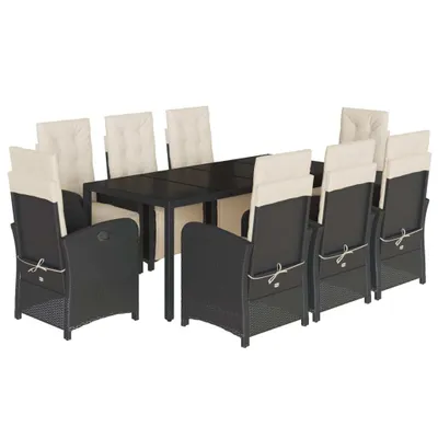 Produktbild von 9-tlg. Garten-Essgruppe mit Kissen Schwarz Poly Rattan