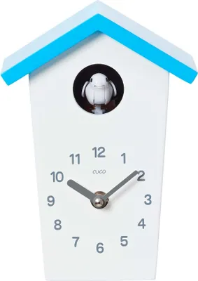 Produktbild von Cuco Clock Mini Kuckucksuhr HOCHHAUS, Wanduhr 17,0 × 12,4 × 9,0cm (LxBxH), Moderne Schwarzwalduhr, Wanduhr mit Nachtruhefunktion, Kuckucksruf Vogelstimme, Quarzuhrwerk