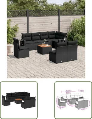 Produktbild von The Living Store 9-tlg. Garten-Sofagarnitur mit Kissen Schwarz Poly Rattan