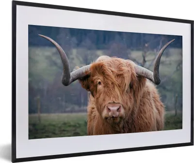 Produktbild von MuchoWow® Gerahmtes Poster Schottischer Highlander - Hörner - Berg 60x40 cm - Poster mit Schwarzem Bilderrahmen Wandposter Rahmen Foto Bilder - Schlafzimmer - Plakat in Rahmen - Drucken
