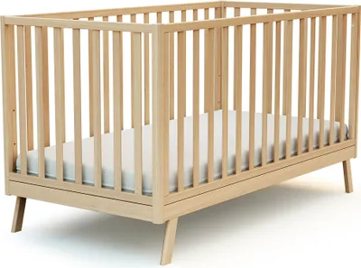 Produktbild von AT4 - Babybett kinder Holz KASA Buche lackiert 70 x 140 cm | 146 x 74,5 x 83 cm | Babybett umbaubar zum boden juniorbett mädchen und Jung | Gitterbett mit Lattenrost 3 Stufen Höhenverstellbar