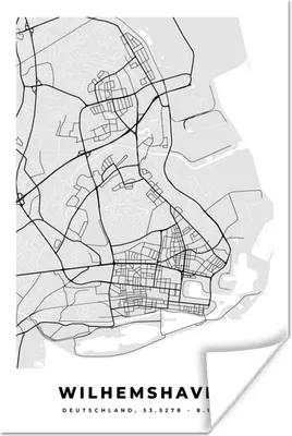 Produktbild von MuchoWow® Poster Stadtplan - Karte - Wilhemshaven - Deutschland 80x120 cm - Papierdruck