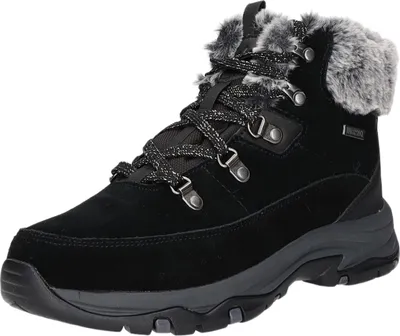 Image de Skechers Femmes Bottes d'hiver à lacets SNOW WORRIES Noir Cuir Synthétique Imperméable Taille : 40