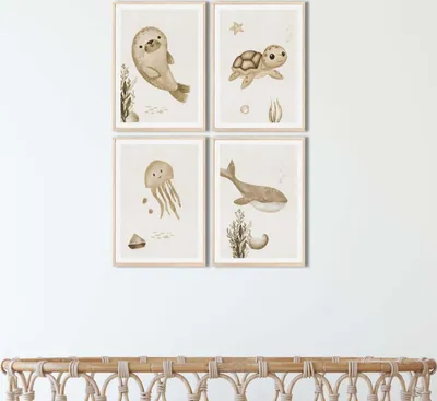 Produktbild von MeinBaby123® Kinderzimmerposter | 4er Set A4 | Unterwasserwelt