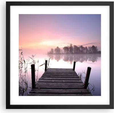 Produktbild von Gerahmtes Poster - Schwarzer Rahmen - Morgen Sonnenaufgang Nebel See - 40x40 cm - Wand Bild - Wanddeko - Wandbilder - Wandposter - Bilderrahmen - Bilder - Kunstdruck - Wandbild - P2BAC40x40-2593