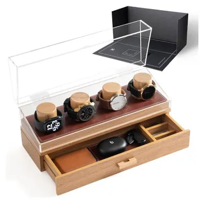 Produktbild von Holme & Hadfield Uhrenvitrine, Uhrenständer, Holz, Herren-Uhrenbox, Organizer mit Display und Schublade für Zubehör.