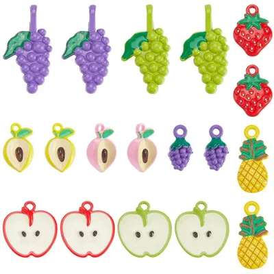 Metall Frucht Charms, 18 Stück, 9 Stile, bunt, für Schmuck