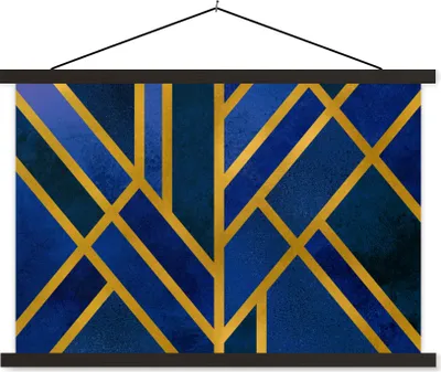 Produktbild von MuchoWow® Textilposter Gold - Blau - Muster 150x100 cm mit schwarzem Rahmen - Schlafzimmer