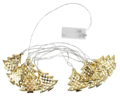 LED-Lichterkette, 10 warmweiße LEDs, goldene Tannenbäume, 210 cm