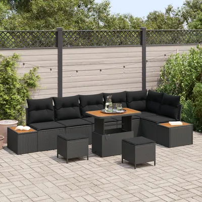 Image de vidaXL Ensemble de canapé de jardin avec coussins 9 pcs noir poly rotin