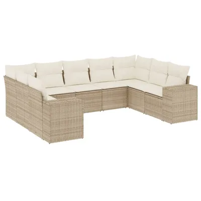 Imagen del producto de vidaXL Juego de sofá de jardín de 9 piezas con cojines, color beige, de ratán sintético