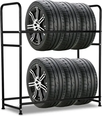 Produktbild von Jiubiaz Reifenregal Reifenständer für 8 Reifen Felgenregal Lagerregal Felgenbaum Lagerregale 107 x 46 x 117cm Spart viel Platz Ladekapazität 180kg