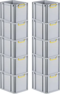 Produktbild von SparSet 10x Eurobox NextGen Color | HxBxT 32x30x40cm | 30 Liter | Griffe gelb geschlossen | Glatter Boden | Grau | Eurobehälter, Transportbox, Transportbehälter, Stapelbehälter