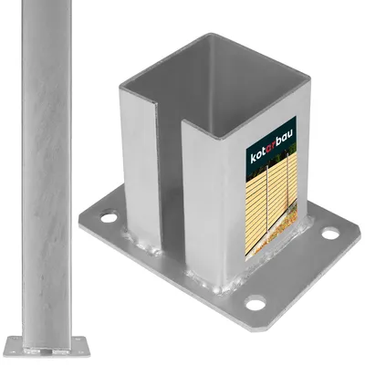 Produktbild von KOTARBAU® Pfostenträger für Zaunpfosten 100 x 100 mm für Doppelstabmattenzaun Aufschraubhülse Balkenschuh zum Aufschrauben Robust & Wetterfest feuerverzinkter Stahl Silber