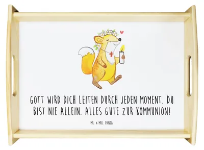 Produktbild von Mr. & Mrs. Panda Tablett Fuchs Kommunion Mädchen - Weiß - Geschenk, Gott, für bett, Gläubig, Deko, Dekotablett, Serviertablett, getränketablett, Glauben, Liebe