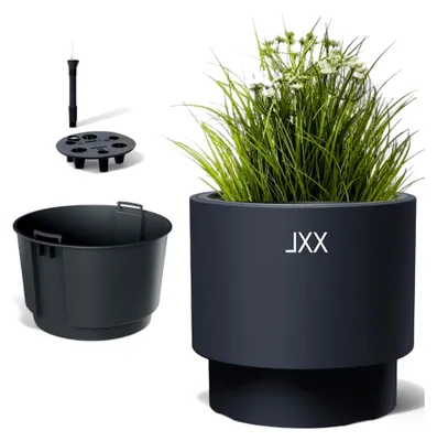 Produktbild von Blumenkübel Blumentopf mit Herausnehmbaren Einsatz Rund Frostbeständiger Modern Matt + Bewässerungssystem (Anthrazit, XXL - 47 cm)