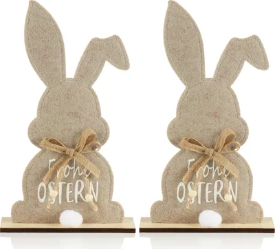 Produktbild von com-four® 2x Deko Aufsteller für Ostern - Niedlicher Filz-Osterhase - Osterdeko zum Hinstellen - Osterdekoration aus Holz, Filz und Jute