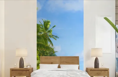 Produktbild von MuchoWow® Fototapete für Wohnzimmer oder Schlafzimmer Wandtapete Vinyl Motivtapete Palme - Tropisch - Insel - 120x240 cm - Hintergrundbild