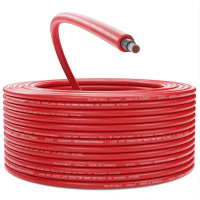 Imagen del producto de deleyCON, cable solar de 50 metros, sección de 6 mm², cable fotovoltaico de 1,5 kV DC, color rojo, longitud: 50 metros