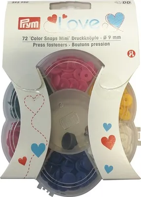 Produktbild von Prym 393950, Nieten-Druckknopf-Verschluss, Polyoxymethylen (POM), Blau, Dunkelgrün, Pink, Rot, Weiß, Gelb, Matte, Rund, 9 mm