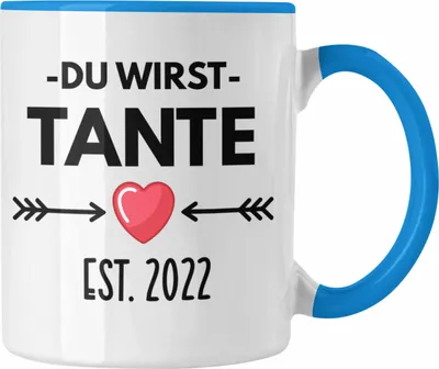 Produktbild von Trendation - Tante Du Wirst Tante 2022 Geschenk Schwangerschaft Verkünden Tanten Überraschung Baby Kaffeetasse (Blau)