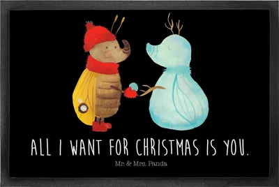 Produktbild von Mr. & Mrs. Panda Schmutzmatte Nachtfalter Schneemann 50 x 75 cm - Schwarz - Geschenk, Winter, Schmutzfangmatte, Fußabstreifer, fußmatte, Fussmatte, Winterzeit, Schnee