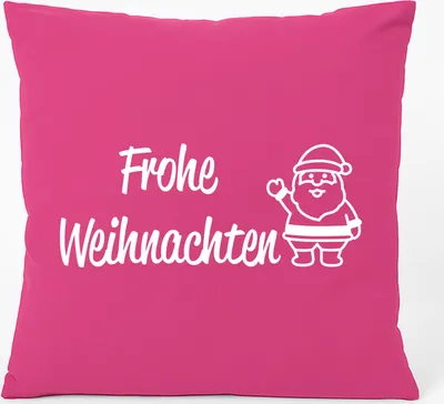 Produktbild von Huuraa Kissen Frohe Weihnachten Weihnachtsmann 40x40cm mit Füllung Fuchsia Baumwolle Dekokissen Geschenkidee