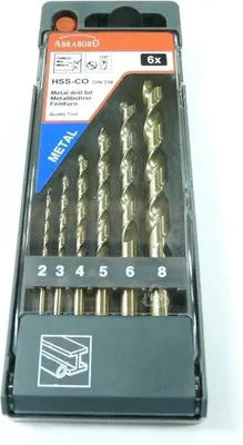 Productafbeelding van Abraboro HSS-Co DIN 338 Cobalt boorset, 6-delig, diameters: 2-3-4-5-6-8 mm
