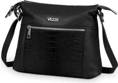Produktbild von Selvaggia Handtasche aus Leder - 2 Hauptfäche - Reißverschlusstaschen - verstellbare Schulterrieme - Schwarz
