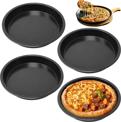 Produktbild von Pizzablech 4 Stück, Rund 20 Cm Antihaftbeschichtet, Kohlenstoffstahl Schwarz, Für Pizza Kuchen Flammkuchen
