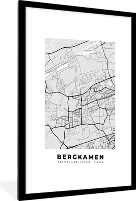 Produktbild von MuchoWow® Gerahmtes Poster Bergkamen- Stadtplan - Deutschland - Karte 60x90 cm - Poster mit Schwarzem Bilderrahmen Wandposter Rahmen Foto Bilder - Dekoration - Wandposter Wohnzimmer - Hochwertig