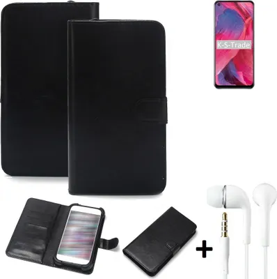 Produktbild von K-S-Trade Wallet Case Handyhülle kompatibel mit Oppo A74 5G Schutzhülle Flip cover Flipstyle Tasche Hülle Flipcover Slim Bumper schwarz + in ear