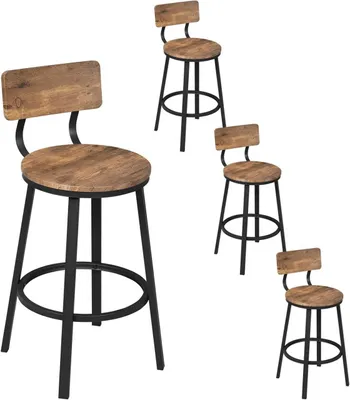 Produktbild von WOLTU Barhocker rund, Tresenhocker, Küchenhocker mit Rückenlehne Fußstütze Metallgestell : Rustikales Braun 4 Farbe: Rustikales Braun Stückzahl: 4
