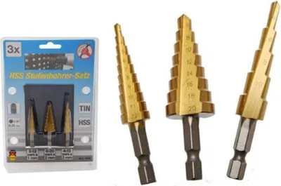 Obrázok produktu pre KRAFTMANN 1616 Sada stupňovitých vrtákov HSS, 3-20 mm, 3 ks.