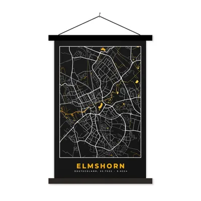 Produktbild von MuchoWow® Textilposter Deutschland - Schwarz und Gold - Elmshorn - Stadtplan - Karte 60x90 cm mit schwarzem Rahmen - Poster Wohnzimmer